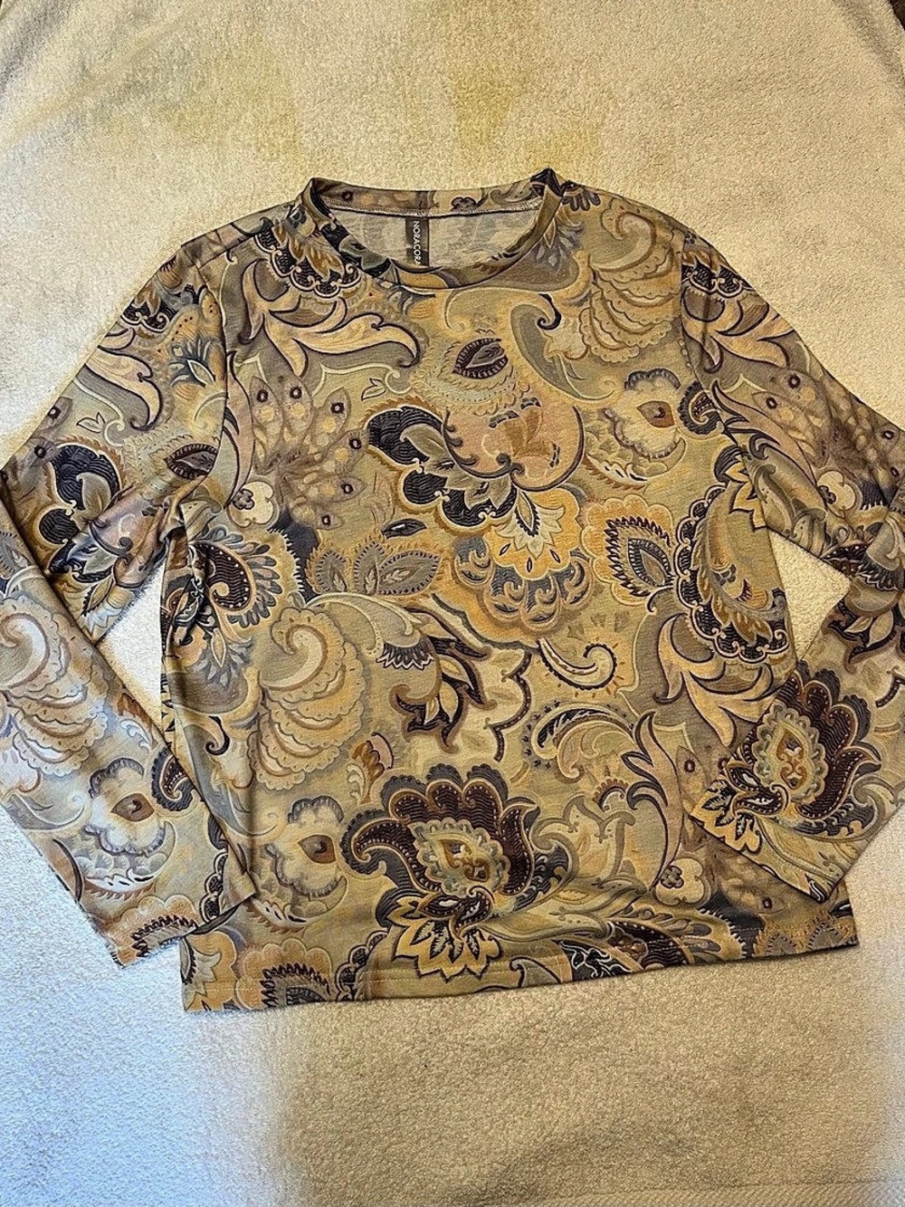 Noracora Paisley Long Sleeve Tunic in Brown, Yellwo, & Blue Size Medium